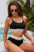 Banding a contrasto testurito nero bikini alto in vita 2pcs costume da bagno