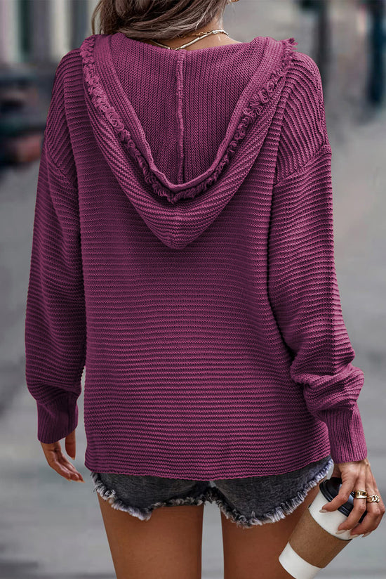 Maglione con cappuccio con pausa con caduta a costine a vello a V nero