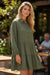 Tan Puff Sleeve Buttoned Tiered Pleated Shirt Mini Dress