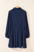 Navy Blue Solid Chest Pockets Tunic Shirt Mini Dress *