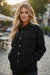 Dark Khaki Solid Color Corduroy Buttoned Long Sleeve Shacket