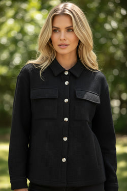 Dark Khaki Solid Color Corduroy Buttoned Long Sleeve Shacket