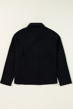 Dark Khaki Solid Color Corduroy Buttoned Long Sleeve Shacket