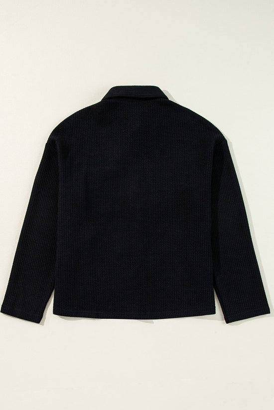 Dark Khaki Solid Color Corduroy Buttoned Long Sleeve Shacket