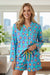 Green Flower Print Long Sleeve Shirt Shorts Pajamas Set