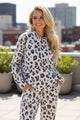 Khaki Leopard Print Drawstring Hoodie and Skinny Pants Lounge Set