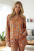 Orange Leopard Print Long Sleeve Shirt and Shorts Pajama Set