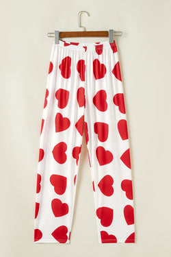 Pink Ruffled Tank Top And Heart Print Pants Lounge Set