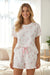 Pink Floral Lettuce Trim Tee and Shorts Ribbed Lounge Set