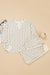 White Polka Dot Print Notched Neck Long Sleeve Top Drawstring Jogger Pants Waffle Knit Lounge Set