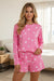 Pink Valentine Heart Print Long Sleeve Tee and Shorts Lounge Set