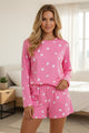 Pink Valentine Heart Print Long Sleeve Tee and Shorts Lounge Set