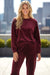 Fiery Red Solid Velvet Two Piece Lounge Set