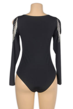 Black Diamond Chain Tassel Long Sleeve Bodysuit