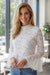 White Lace Crochet Bell Sleeve Mock Neck Blouse