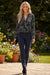 Black Abstract Printed V Neck Fall Blouse