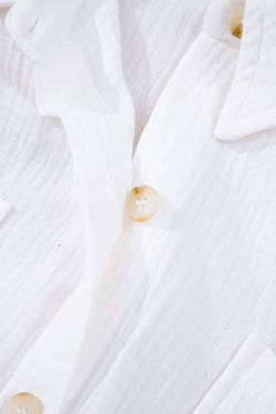 Camicia a maniche lunghe patchwork in pizzo di garza di cotone bianco