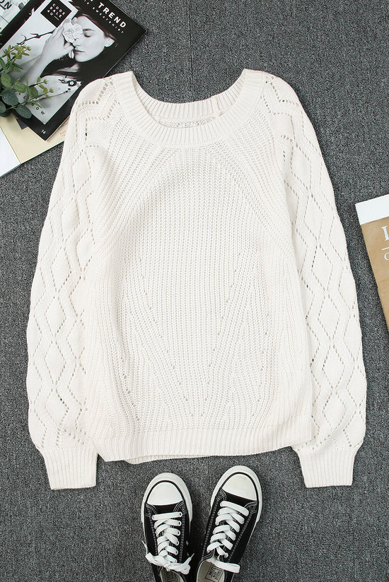 Black Hollow-out Puffy Sleeve Knit Sweater