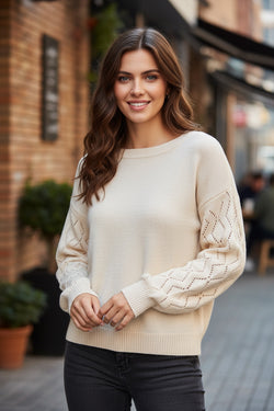 Black Hollow-out Puffy Sleeve Knit Sweater