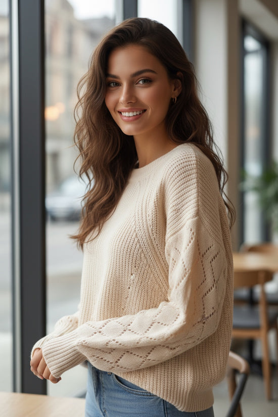 Black Hollow-out Puffy Sleeve Knit Sweater