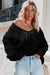 Black Crochet Knit Ribbed Hem Hollow-out Sweater