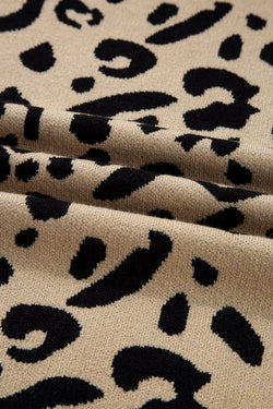 Suéter con puños y botones con detalle acanalado de encaje con estampado de leopardo marrón