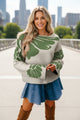 Beige Bold Flower Pattern Wide Sleeve Baggy Sweater