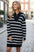 Brown Striped O-ring Zip Collared Loose Sweater Mini Dress