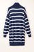 Brown Striped O-ring Zip Collared Loose Sweater Mini Dress