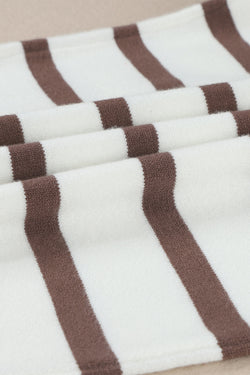 Brown Striped O-ring Zip Collared Loose Sweater Mini Dress