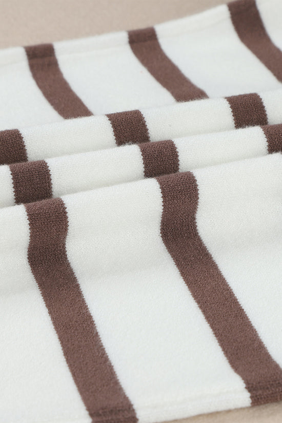 Brown Striped O-ring Zip Collared Loose Sweater Mini Dress