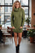 Olive Cowl Neck Cable Knit Sweater Dress