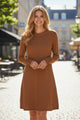 Straw Yellow Ribbed Detail Solid Color Mini Sweater Dress