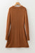 Straw Yellow Ribbed Detail Solid Color Mini Sweater Dress
