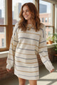 Multicolour Striped Print Drop Shoulder Shift Sweater Mini Dress