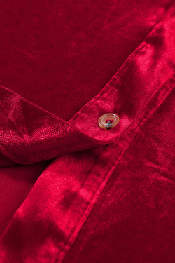 Robe bouton de velours à manches longues rouge à manches longues rouges