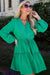 Sea Green Frilly V Neck Sfuck Sleeve Shift Mini Abito
