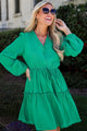 Sea Green Frilly V Neck Sfuck Sleeve Shift Mini Abito