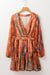 Orange Boho Paisley Imprime à manches longues à manches longues à plissée