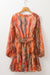 Orange Boho Paisley Imprime à manches longues à manches longues à plissée