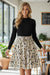 Black Ribbed Knit Patchwork Printed Belted A-line Dress *