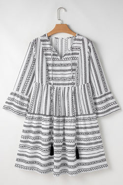 Stripe negro V Campana de cuenco Campana Mini Vestido *