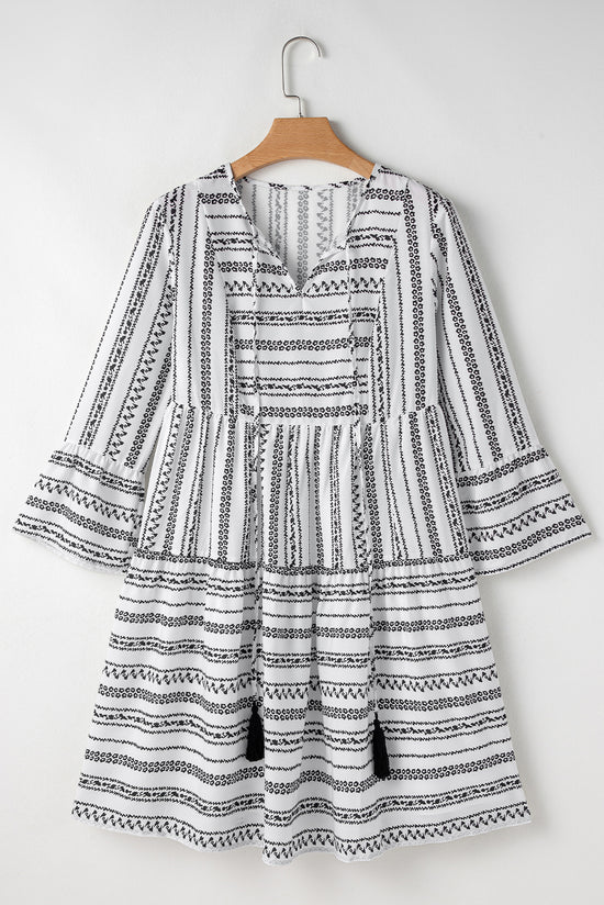 Stripe negro V Campana de cuenco Campana Mini Vestido *