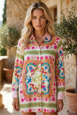 Robe de chemise à manches longues boutonnées à imprimé à imprimé floral multipolour robe à manches longues