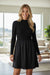 Black Frilled Neck Ribbed Knit Patchwork Long Sleeve Mini Dress