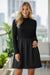 Black Frilled Neck Ribbed Knit Patchwork Long Sleeve Mini Dress