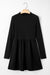 Black Frilled Neck Ribbed Knit Patchwork Long Sleeve Mini Dress