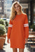 Fiery Red Varsity Contrast Banded Sleeve Shift Sweatshirt Dress