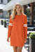 Fiery Red Varsity Contrast Banded Sleeve Shift Sweatshirt Dress