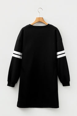 Fiery Red Varsity Contrast Banded Sleeve Shift Sweatshirt Dress